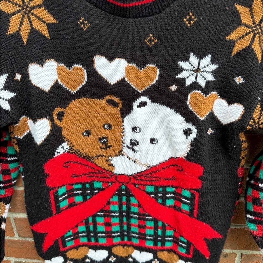 Vintage 90s Y2K Knit Bear Heart Embroidered Sweater Size Medium 10/12 Kids girls - Picture 2 of 4